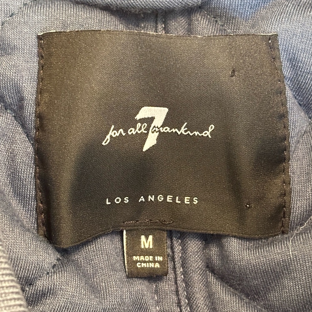 7 For All Mankind Blue Quilted Velvet Bomber Jacket Size M EUC - Picture 5 of 11